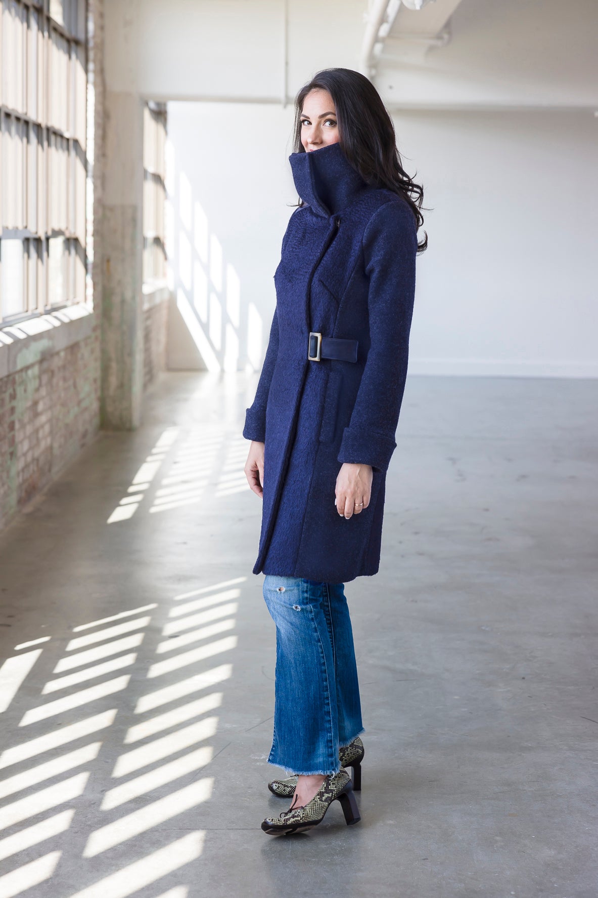 COWL NECK COAT · navy wave