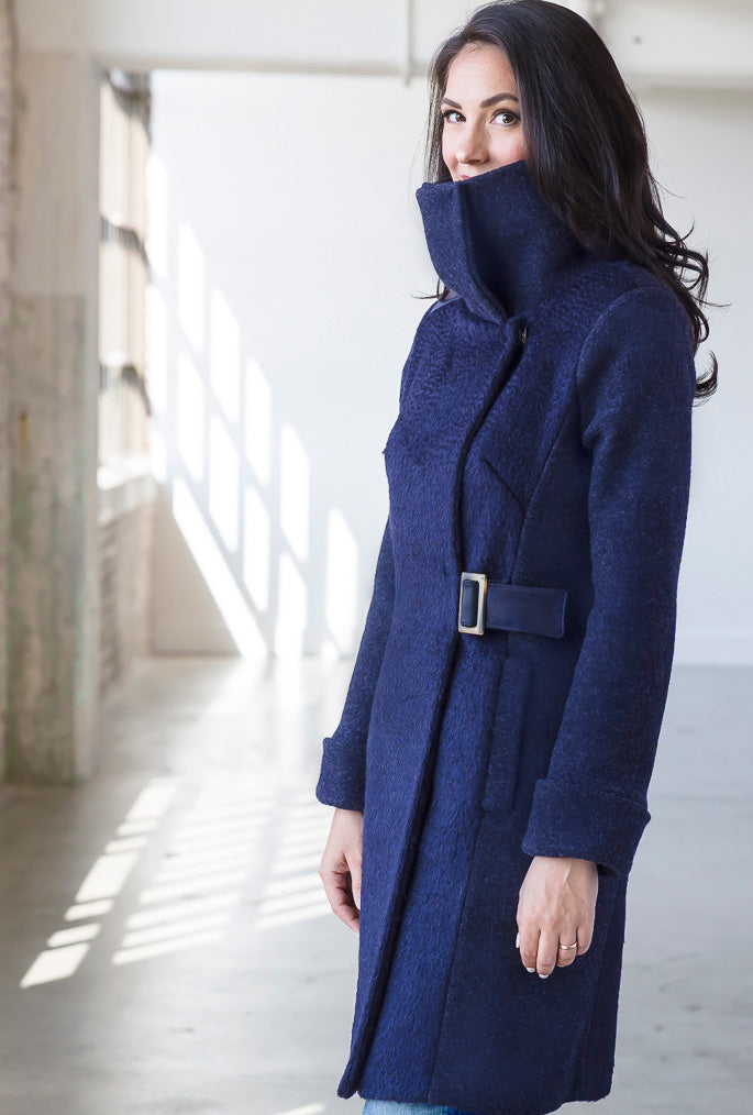 COWL NECK COAT · navy wave