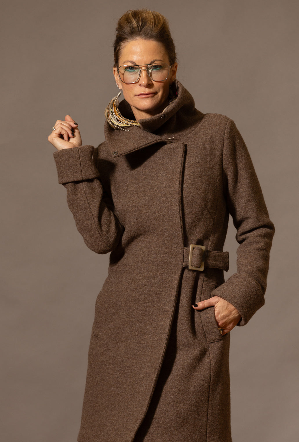 COWL NECK COAT · brown sugar