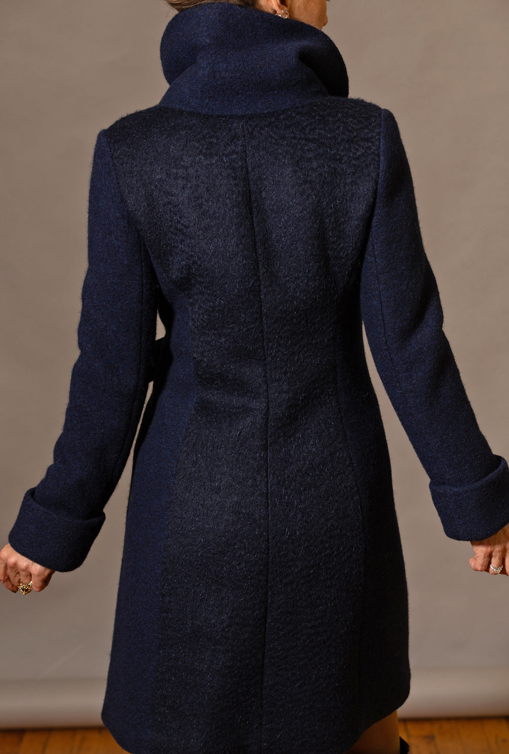 COWL NECK COAT ยท navy wave