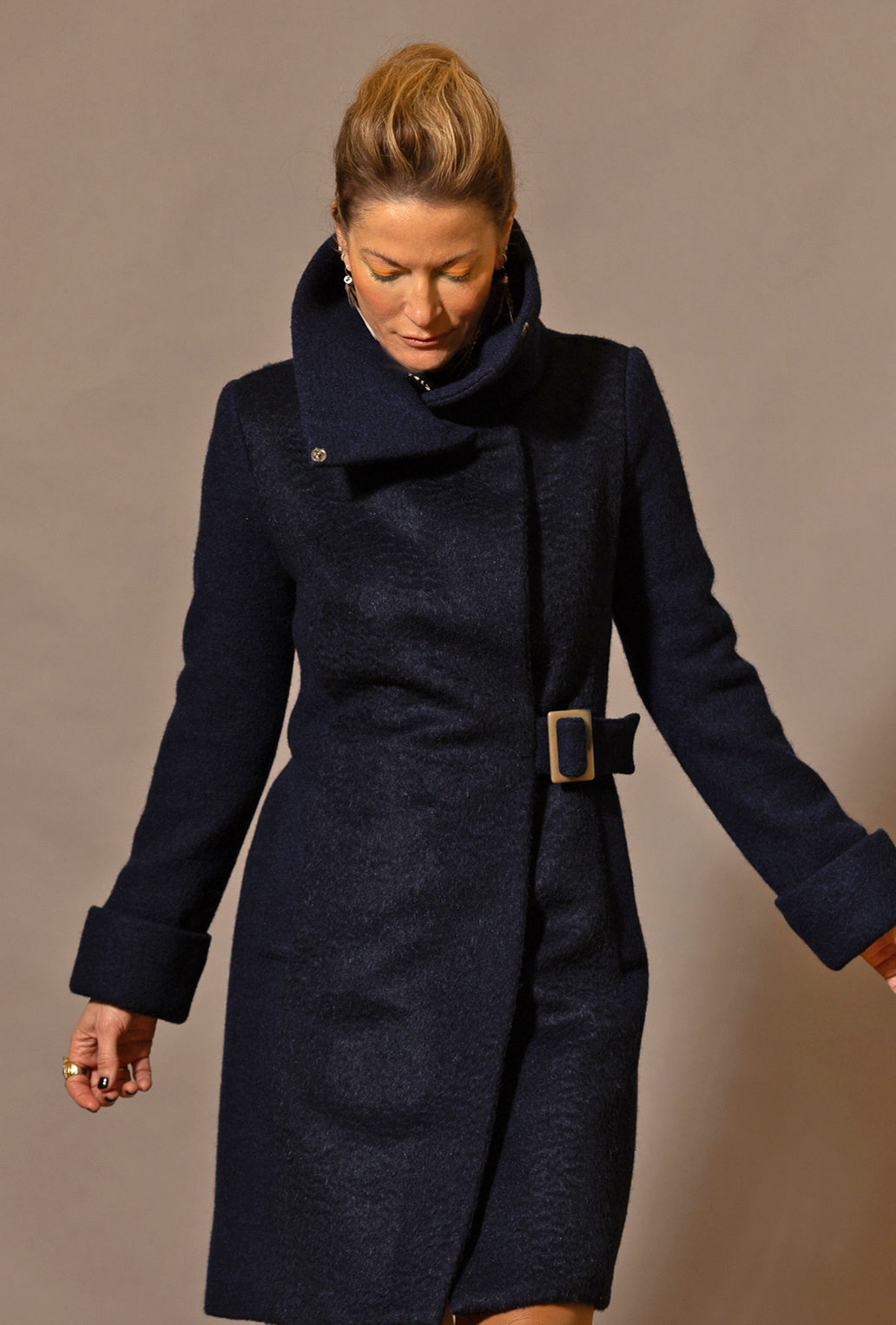 COWL NECK COAT ยท navy wave