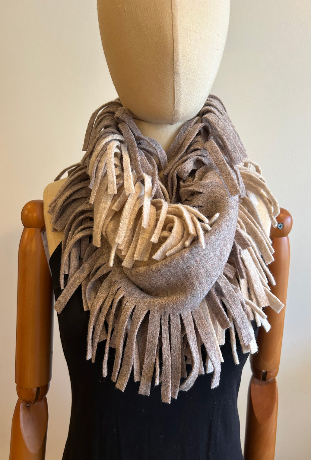 POMP SCARF · almond & sandstone