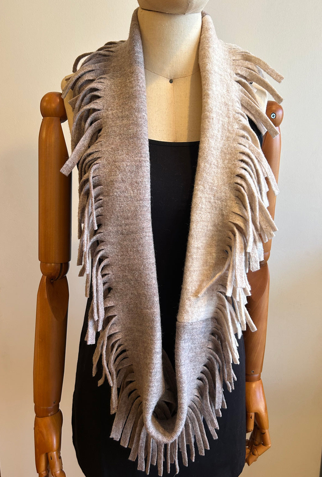 POMP SCARF · almond & sandstone