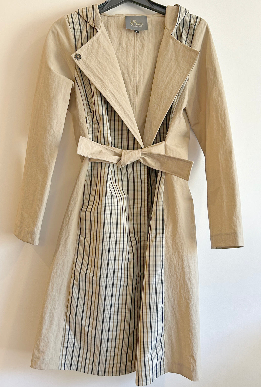 plaid and solid mixed waterproof women's rain coat with hood