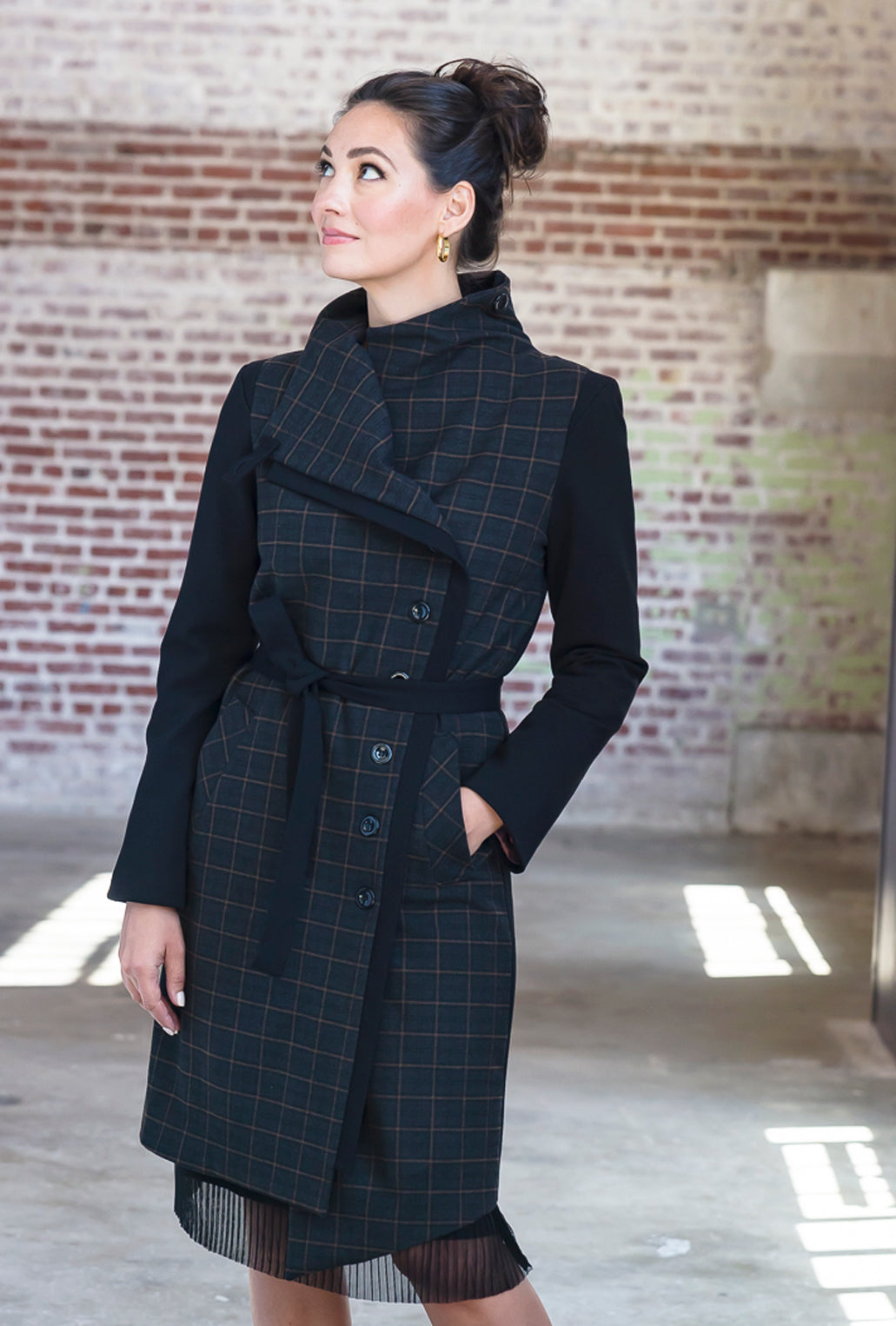 MALYN ASYMMETRICAL COAT ยท Japanese char plaid