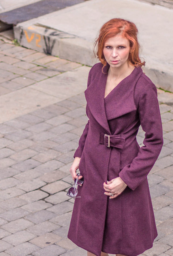 COACH COAT Plum brushed wool