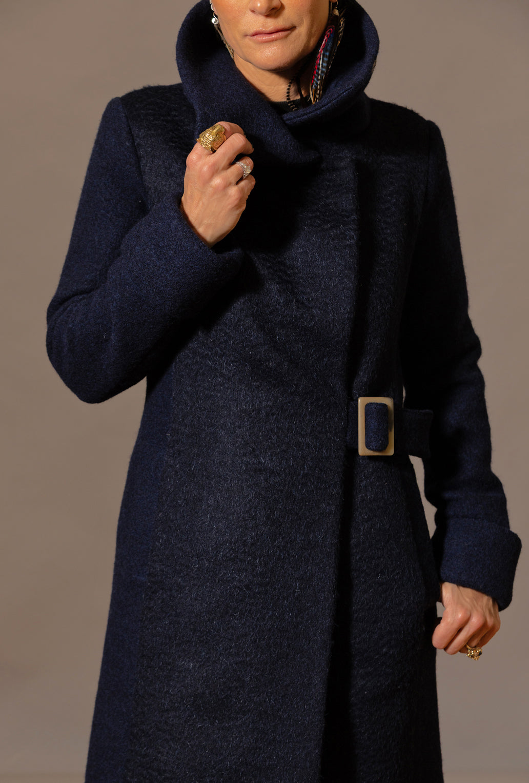 COWL NECK COAT · navy wave