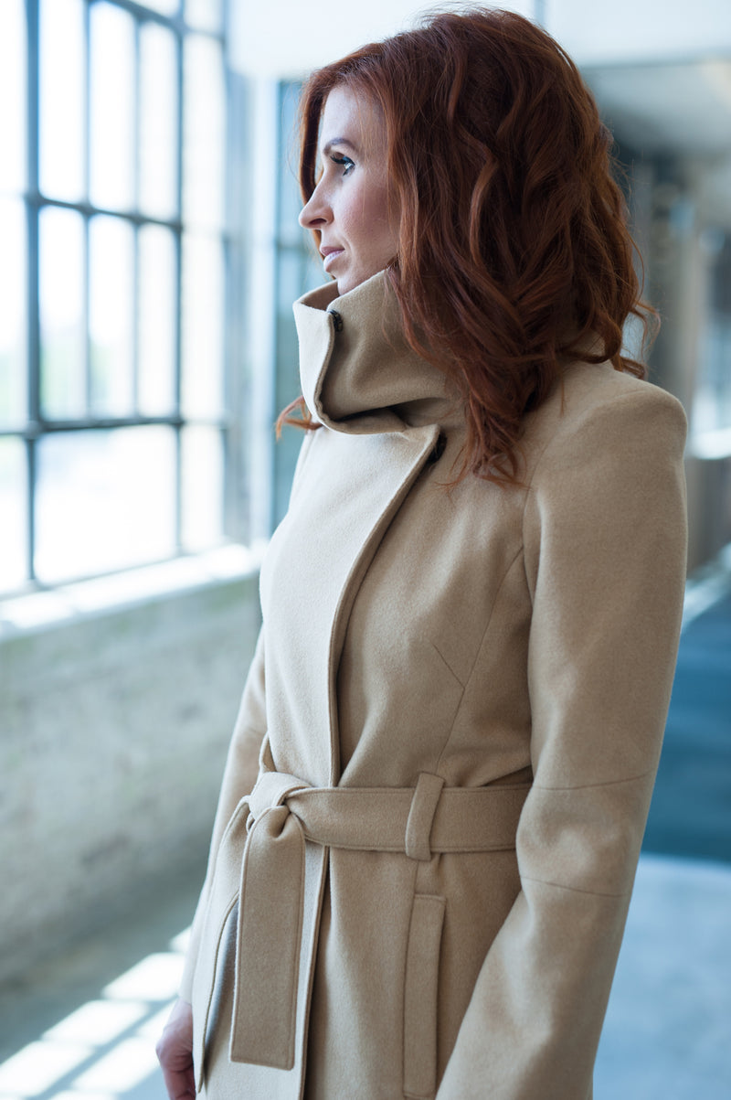 high collar women's cashmere coat