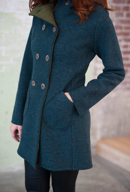 virgin merino women's blue green coat