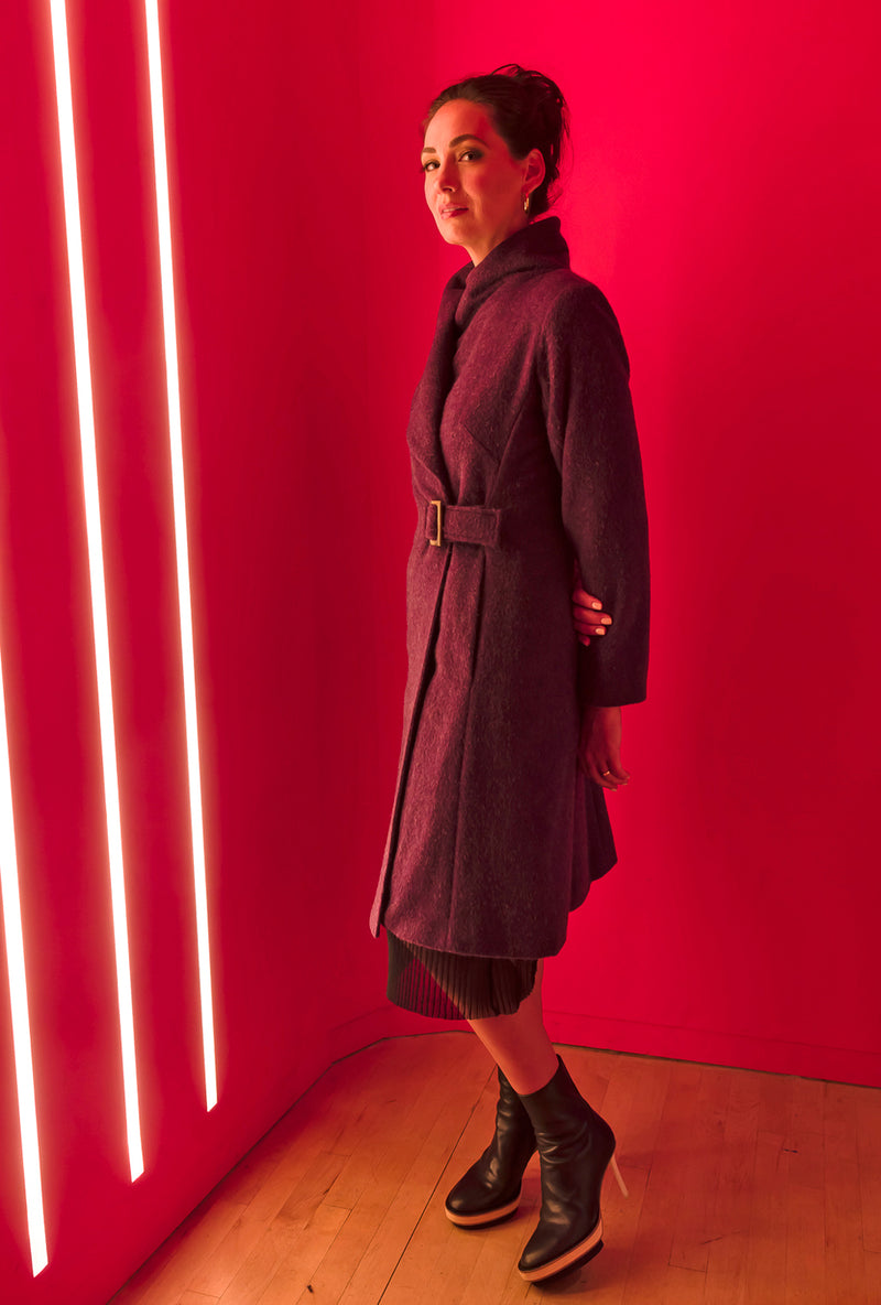 COACH COAT Plum brushed wool