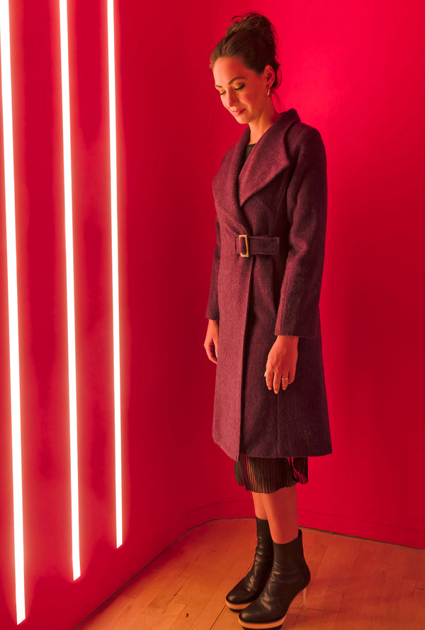 COACH COAT Plum brushed wool