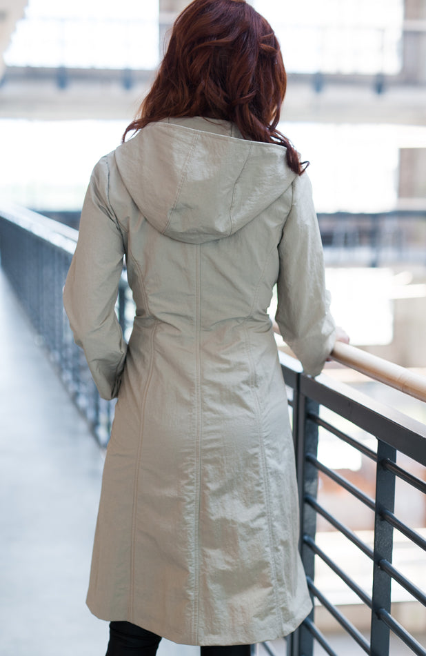 back of off white cream nylon rain wear