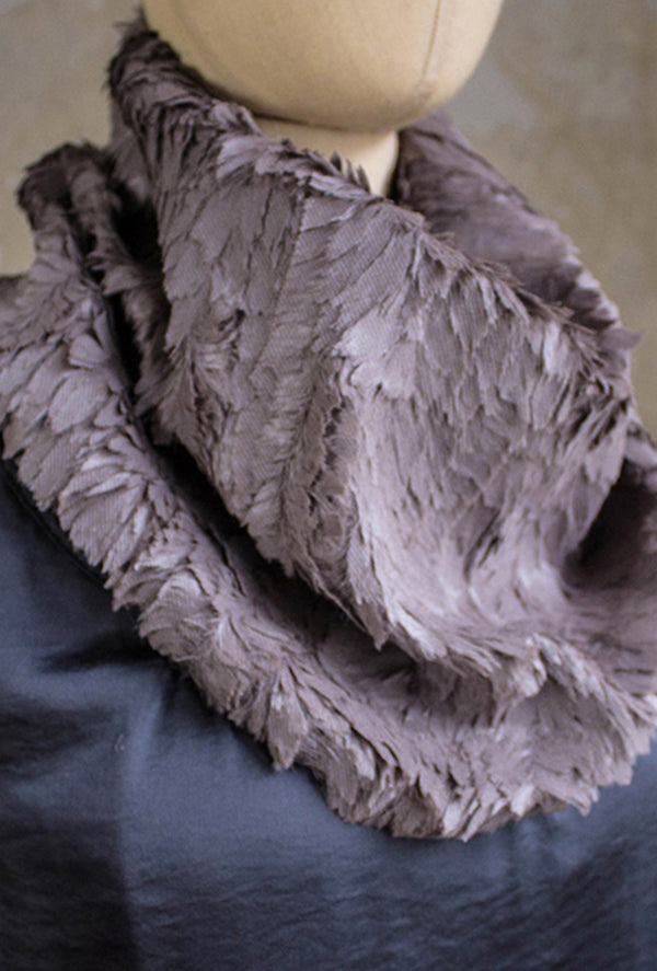 feather fur scarf in taupe gray