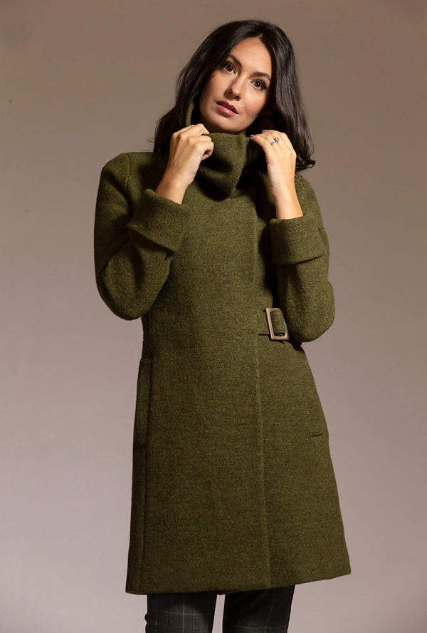 COWL NECK COAT Loden Merino