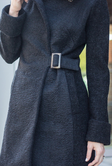 COWL NECK COAT Black Wave Alpaca