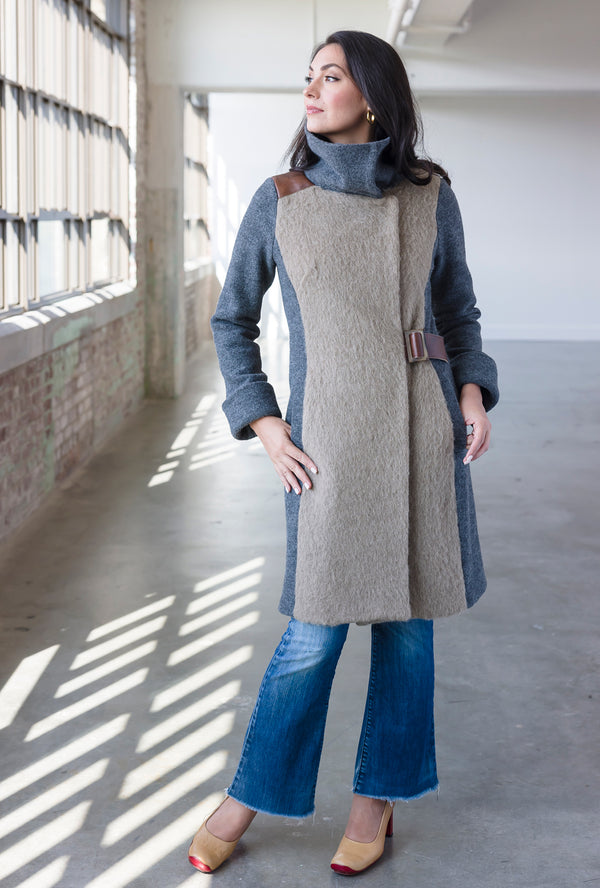 COWL NECK COAT Flax Alpaca