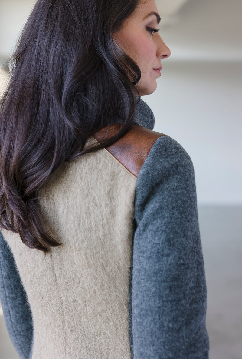 COWL NECK COAT Flax Alpaca