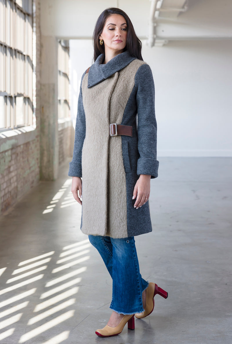 COWL NECK COAT Flax Alpaca