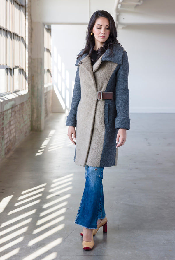 COWL NECK COAT Flax Alpaca