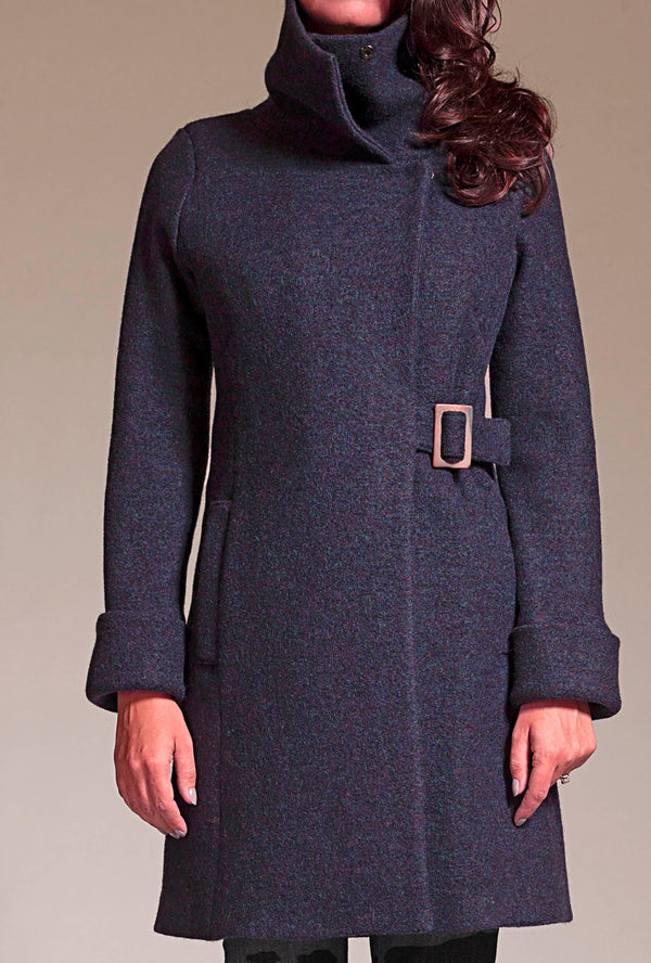 COWL NECK COAT Navy Merino