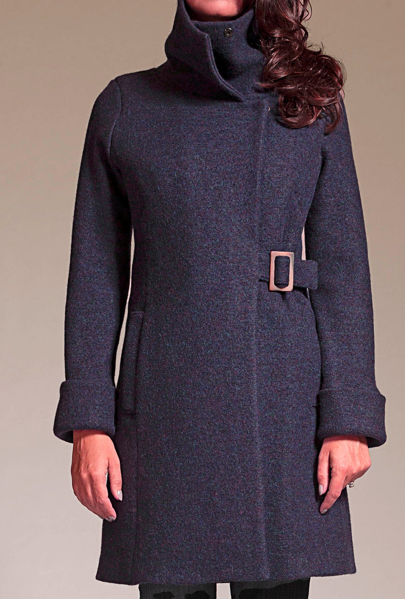 COWL NECK COAT Navy Merino