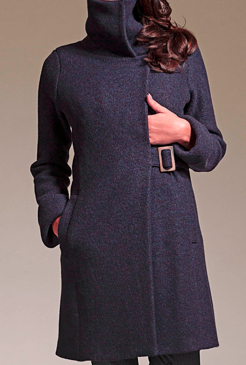 COWL NECK COAT Navy Merino
