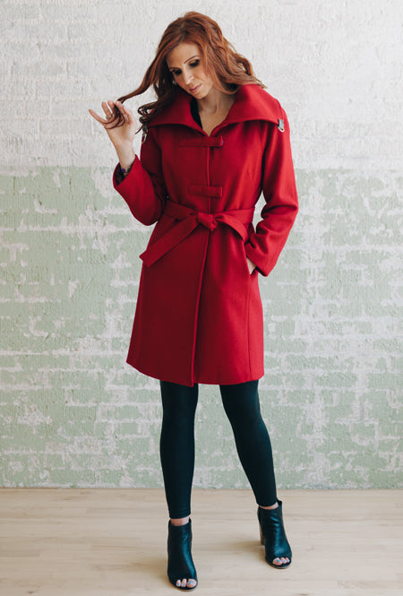 red raglan women's winter coat