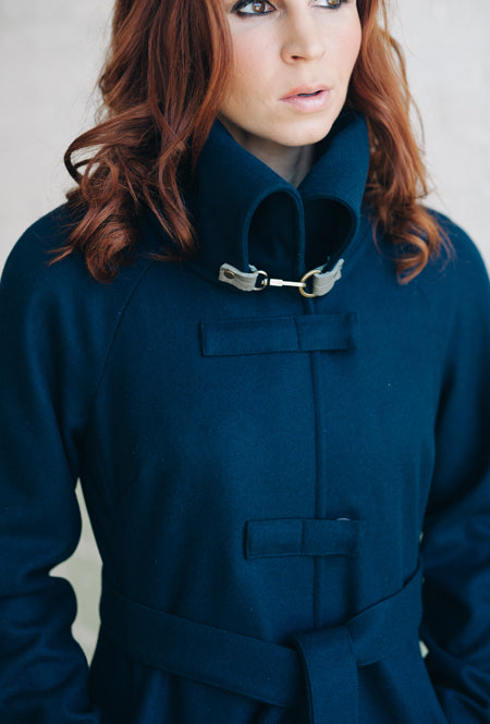 CROSSBAR RAGLAN COAT Navy Melton