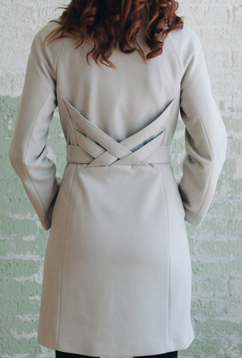 back detail cross white cashmere women's coat