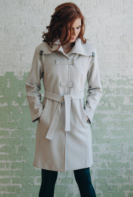 women's white cashmere belted coat