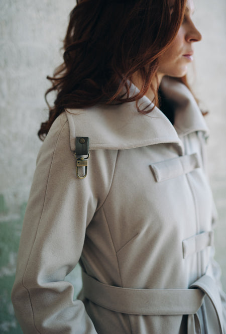 collar detail white cashmere coat