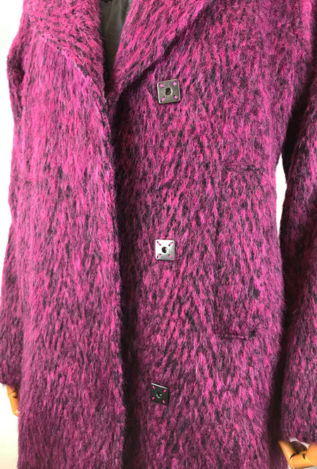 square snaps on fuchsia winter coat