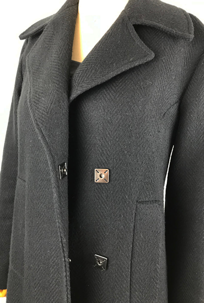 herringbone wool coat with square snaps