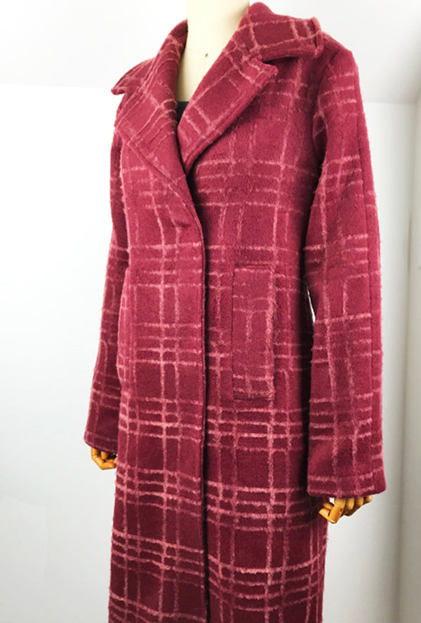 burgundy flocked wool winter coat