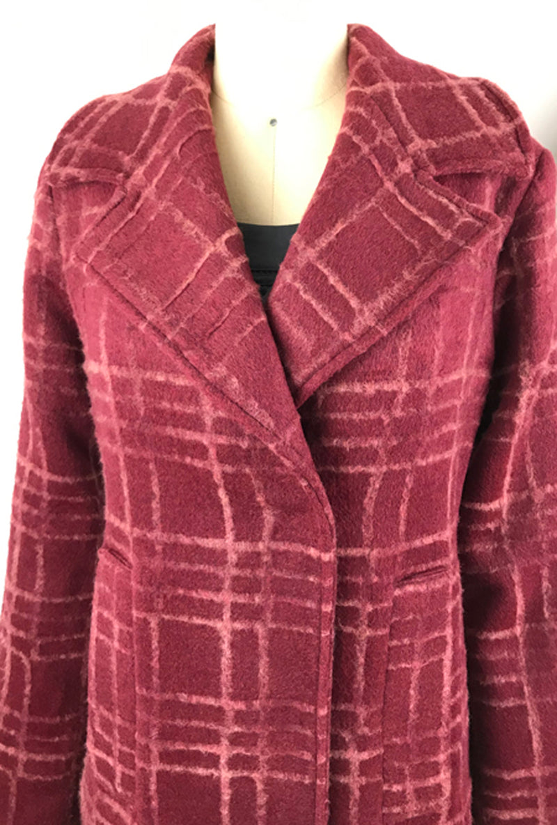 burgundy flocked wool plaid coat by denovo