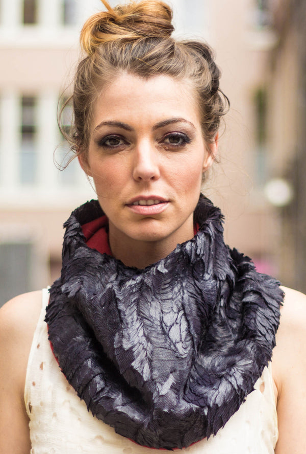 black feather faux fur textured scarf neckwear