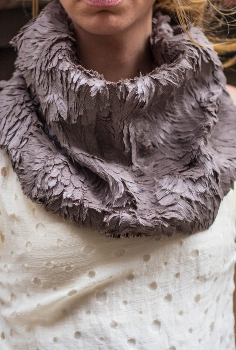 gray faux feather fur scarf